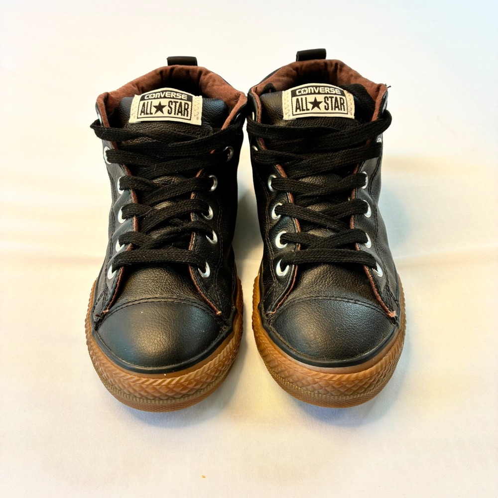 Converse Chuck Taylor All Star Street Mid Black Leather Gum Sole 645196C Size 6Y